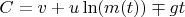 $C=v+u\ln(m(t))\mp gt$