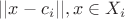 $|| x - c_i ||, x \in X_i$