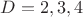 $D=2,3,4$