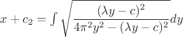 $x+c_2= \int \sqrt{\dfrac{(\lambda y -c)^{2}}{4\pi^{2}y^{2}-(\lambda y -c)^{2}}} dy$