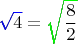$$\makebox[0pt][l]{$\sqrt{4}$}%
\makebox[0pt][l]{{\color{blue}$\sqrt{\vphantom{4}\hphantom{4}}$}}%
\hphantom{{\sqrt{4}}}%
=
\makebox[0pt][l]{$\sqrt{\dfrac{8}{2}}$}%
\makebox[0pt][l]{{\color{green}$\sqrt{\vphantom{\dfrac{8}{2}}\hphantom{\dfrac{8}{2}}}$}}%
\hphantom{{\sqrt{\dfrac{8}{2}}}}%
$$