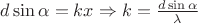 $d \sin\alpha = kx \Rightarrow k = \frac{d\sin\alpha}{ \lambda}$