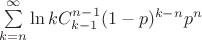 $\sum\limits_{k=n}^{\infty}\ln k C_{k-1}^{n-1}(1-p)^{k-n}p^n$