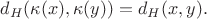 $d_H(\kappa(x),\kappa(y))=d_H(x,y).$