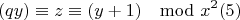 $$(qy) \equiv z \equiv (y+1) \mod x^2\ren(5)$$