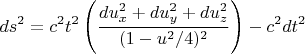 $$ds^2=c^2t^2\left(\frac{du_x^2+du_y^2+du_z^2}{(1-u^2/4)^2}\right)-c^2dt^2$$