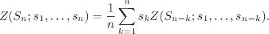 $$Z(S_n;s_1,\ldots,s_n)=\dfrac1n\sum_{k=1}^ns_kZ(S_{n-k};s_1,\ldots,s_{n-k}).$$