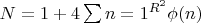$N=1+4\sum{n=1}^{R^2}\phi (n)$