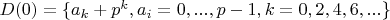 $D(0)=\{a_k+p^k, a_i=0,...,p-1, k=0,2,4,6,...\}$