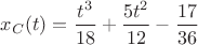 ${{x}}_C(t)=\dfrac{t^3}{18}+\dfrac{5t^2}{12}-\dfrac{17}{36}$