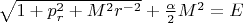 $\sqrt{1+ p_r^2 +M^2r^{-2}} +\frac{\alpha}{2} M^2=E$