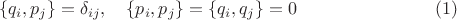 $$\{q_i,p_j\}=\delta_{ij},\quad\{p_i,p_j\}=\{q_i,q_j\}=0\eqno{(1)}$$ $$\{q_i,p_j\}=\delta_{ij},\quad\{p_i,p_j\}=\{q_i,q_j\}=0\eqno{(1)}$$