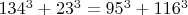 $134^3+23^3=95^3+116^3$