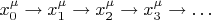 $$
x^{\mu}_0 \to x^{\mu}_1 \to x^{\mu}_2 \to x^{\mu}_3 \to \ldots
$$
