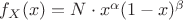 $f_X(x)=N\cdot x^{\alpha}(1-x)^{\beta}$