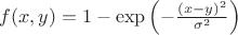 $ f(x,y) = 1- \exp\left(-\frac{\left(x-y\right)^2}{\sigma^2}\right)$