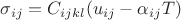 $\sigma_{ij} = C_{ijkl}(u_{ij}-\alpha_{ij}T)$