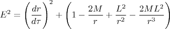 $$E^2=\Biggl(\frac{dr}{d\tau}\Biggr)^2+\Biggl(1-\frac{2M}{r}+\frac{L^2}{r^2}-\frac{2ML^2}{r^3}\Biggr)$$