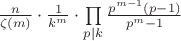 $\frac{n}{\zeta(m)}\cdot\frac{1}{k^m}\cdot\prod\limits_{p|k}^{}\frac{p^{m-1}(p-1)}{p^m-1}$