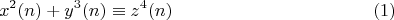 $$x^2(n)+y^3(n)\equiv z^4(n)\eqno (1)$$
