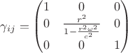 $\gamma_{ij}=\begin{pmatrix} 1 & 0 & 0 \\
0 & \frac{r^2}{1-\frac{r^2 \omega^2}{c^2}} & 0 \\
0 & 0 & 1 \end{pmatrix}$