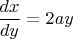 $\dfrac{dx}{dy}=2ay$
