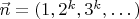 $\vec n=(1,2^k,3^k,\dots)$