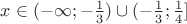 $ x \in (-\infty; -\frac{1}{3}) \cup( -\frac{1}{3};  \frac{1}{4}]$