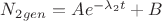 $N_{2}_{gen}=Ae^{-\lambda_{2}t}+B$