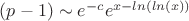 $(p-1) \sim e^{-c}e^{x-ln(ln(x))}$