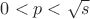 $0<p<\sqrt{s}$