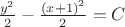 $\frac{y^2}{2}-\frac{(x+1)^2}{2}=C$