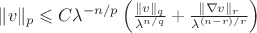 $\|v\|_p \leqslant C \lambda^{-n/p} \left ( \frac {\|v\|_q}{\lambda^{n/q}} + \frac {\|\nabla v\|_r }{\lambda^{(n-r)/r}} \right ) $