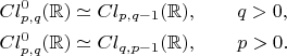$$
\begin{align}
Cl^0_{p,q}(\mathbb R)&\simeq Cl_{p,q-1}(\mathbb R),\qquad q>0,\\
Cl^0_{p,q}(\mathbb R)&\simeq Cl_{q,p-1}(\mathbb R),\qquad p>0.
\end{align}
$$