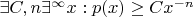 $\exists C, n \exists^\infty x: p(x) \geq C x^{-n}$