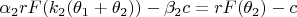 $\alpha _2rF(k _2(\theta _1+\theta _2))- \beta _2c=rF(\theta _2)-c$