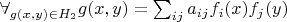 $\forall_{g(x,y)\in H_2} g(x,y)=\sum_{ij}a_{ij}f_i(x)f_j(y)$