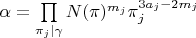 $\alpha=\prod\limits_{\pi_j\mid\gamma}N(\pi)^{m_j}\pi_j^{3a_j-2m_j}$