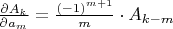 $\[\frac{{\partial A_k }}{{\partial a_m }} = \frac{{\left( { - 1} \right)^{m + 1} }}{m} \cdot A_{k - m} \]$