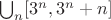 $\bigcup_n [3^n, 3^n + n]$