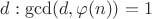 $d:\gcd(d,\varphi(n))=1$