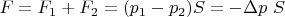 $F = F_1 + F_2 = (p_1 - p_2) S = -\Delta p~ S$