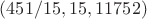 $(451/15, 15, 11752)$