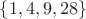 $\{1,4,9,28\}$