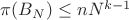 $\pi(B_N) \leq  nN^{k-1}$