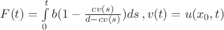 $F(t)=\int \limits_0^t b(1-\frac{cv(s)}{d-cv(s)})ds \, ,v(t)=u(x_0,t)$