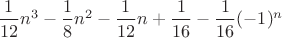 $\dfrac{1}{12}n^3-\dfrac{1}{8}n^2-\dfrac{1}{12}n+\dfrac{1}{16}-\dfrac{1}{16}(-1)^n$ $\dfrac{1}{12}n^3-\dfrac{1}{8}n^2-\dfrac{1}{12}n+\dfrac{1}{16}-\dfrac{1}{16}(-1)^n$