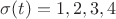 $\sigma(t)=1,2,3,4$