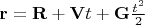 $\[{\mathbf{r}} = {\mathbf{R}} + {\mathbf{V}}t + {\mathbf{G}}\frac{{t^2 }}{2}\]$