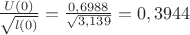 $\frac{U(0)}{\sqrt{l(0)}}=\frac{0,6988}{\sqrt{3,139}}=0,3944$